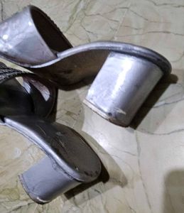 Sparkling Silver Block Heels