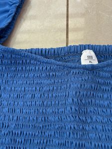 Chic Blue Smocked Puff Sleeve Top