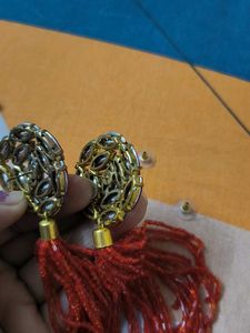 Red Tassel Statement Earrings