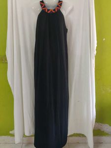 Elegant Black Maxi Dress with Geometric Neckline