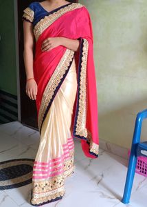 Elegant Pink & Gold Embroidered Saree