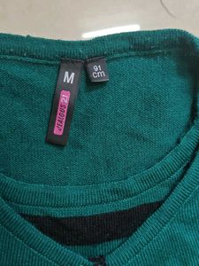 Stylish Teal Cardigan with Striped Inner attached