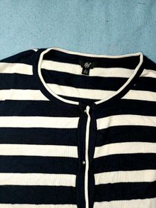 Black &amp; White Striped Cardigan