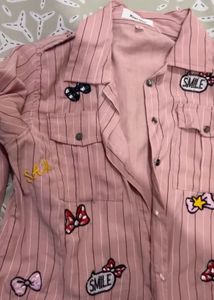 Pink Striped Shirt with Patches