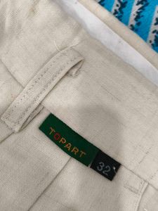 Men's Beige Linen Blend Trousers