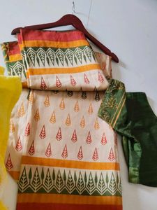 Vibrant Printed Silk Saree with XXL blouse