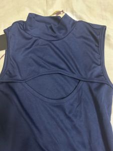Sleek Navy Mock Neck Cutout Top