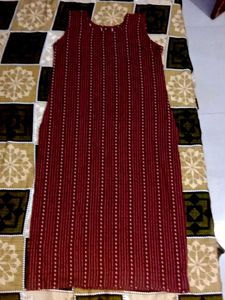 Maroon Striped Sleeveless Kurta