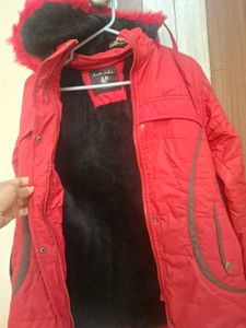 Red Fur Hooded Winter Jacket