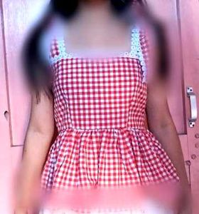 Red Gingham Dress with Lace Trim