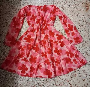 Chic Pink &amp; Red Floral Tiered Dress