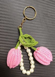 Crocheted Tulip Keychain with Pearls