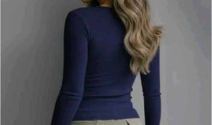 Ribbed Navy Blue Long Sleeve Top