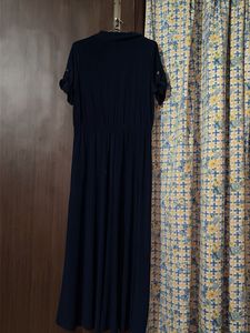 Elegant Navy Blue Maxi Dress with Belt