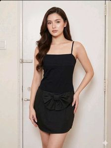 Chic Black Mini Dress with Bow Detail