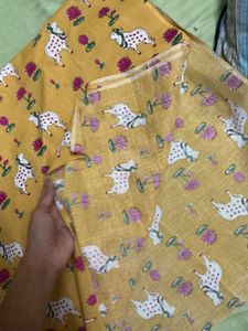 Yellow Dress Material with Cow Print