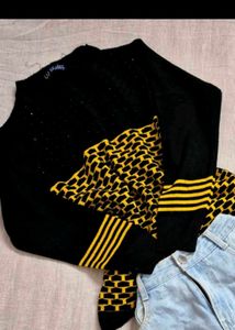 Black &amp; Yellow Geometric Knit Sweater<<3