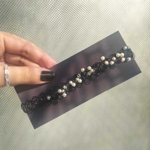 elastic black pearl choker ✧