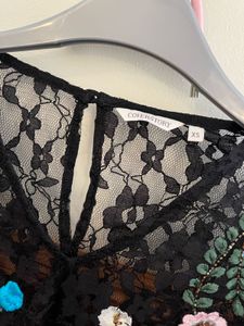 Black Lace Floral Embroidered Top