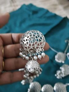Silver Oxidised Necklace and Earring Set