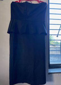 Elegant Black Peplum Strapless Dress