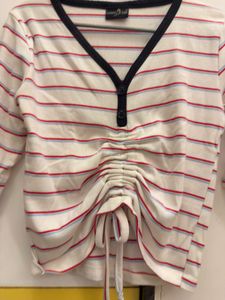 Striped Ruched Drawstring Top