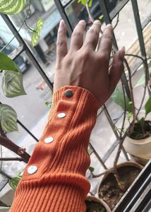 Orange Ribbed Long Sleeve Top