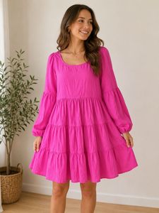 Vibrant Pink Tiered Mini Dress