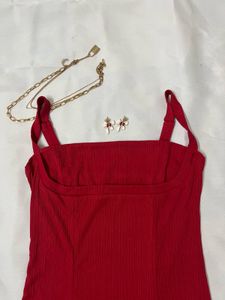 Vibrant Red Ribbed Mini Dress