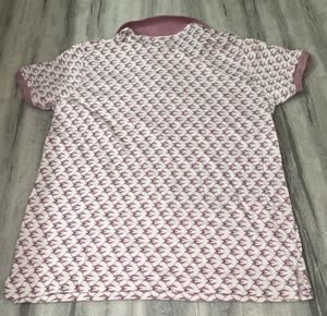 Pink  and white collar T shirt