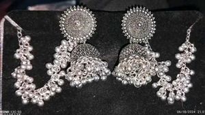 Combo Set Contemporary And Oxidized Silver Jhumkas