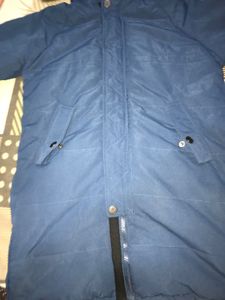 Blue Padded Winter Jacket with Fur Hood