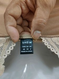 SHEIN Nude Beige Floral Lace Trim V-Neck Bralette