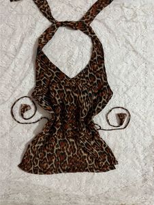 y2k Chic Halterneck Leopard Print top