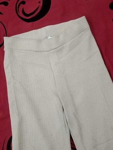 Ribbed Beige Wide Leg Pants