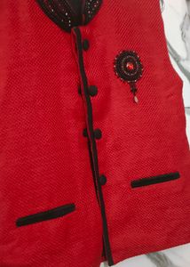 Red & Black Embellished Vest
