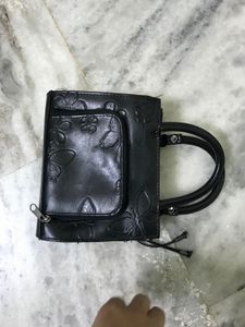 Chic Black Floral and Butterfly Embossed Handbag