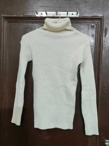 Cream Turtleneck Ribbed Sweater