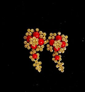 Red &amp; Gold Flower Necklace &amp; Earring Set