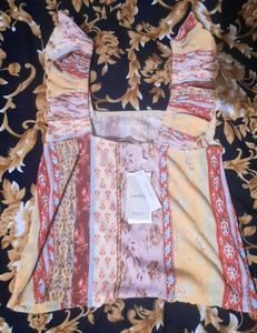 Boho Print Ruffle Sleeve Square Neck Top