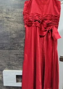 Elegant Red Satin Bow Dress