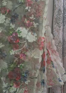 Floral organza Dupatta with Lace Trim