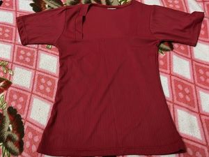 Ribbed Maroon Casual Top