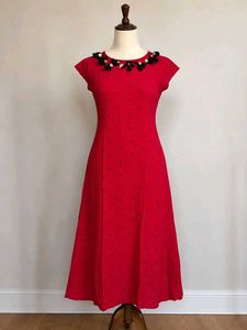 Red Ethnic Gown with Embellished Neckline