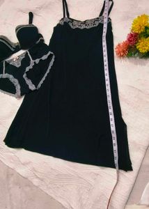 Black Lace Trim Nighty &amp; Lingerie Set