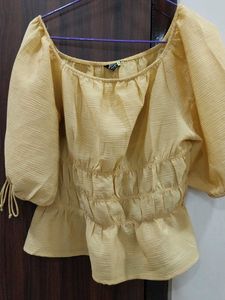 Chic Yellow Off-Shoulder Peplum Top