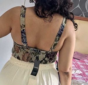 Floral Corset Top with Lace-up Detail