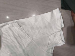 Cream Ribbed Zip Polo Top