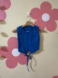 Blue Tie-Front Sleeveless Top