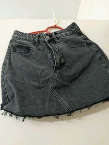 Distressed Gray Denim Mini Skirt